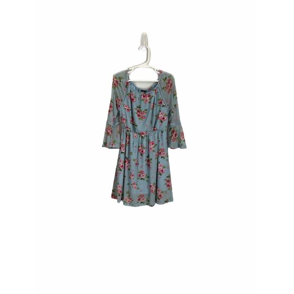 Ransom Girl Blue Floral Bell Sleeve Dress 7 - Picture 1 of 3